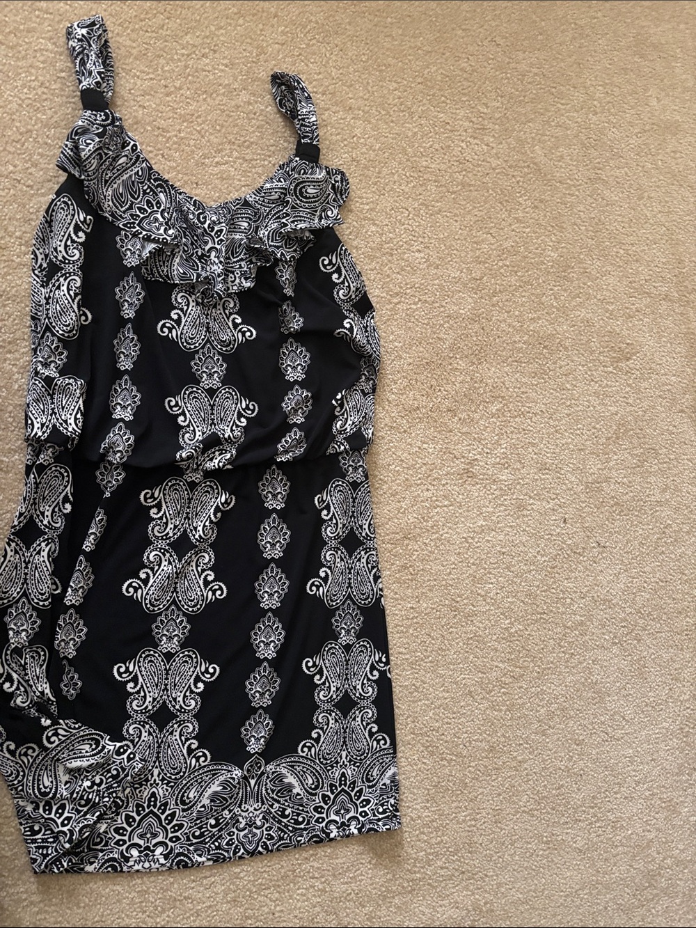 White House Black Market Black & White Paisley Ruffle Tank Dress